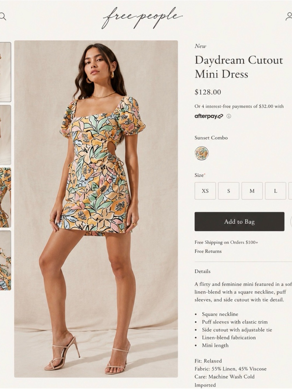 Free People Mini Dress in Sunset Floral — Yellow & Green